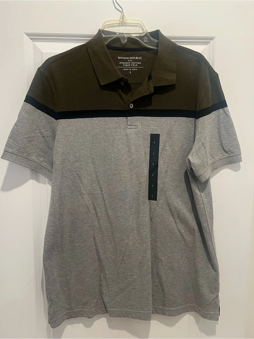 Banana Republic Grey and Olive Colorblock Polo